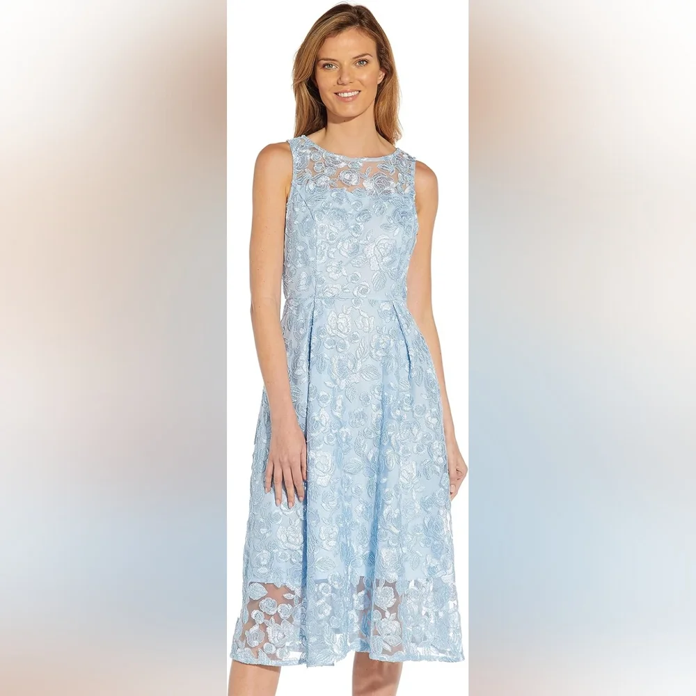 Adrianna Papell Floral Lace Flared Dress